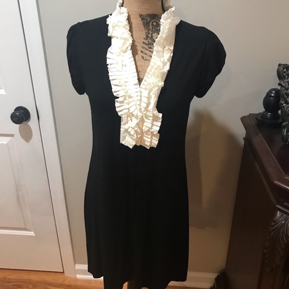 ▪️BCBG Ruffled Neckline Black Dress - Picture 2 of 8